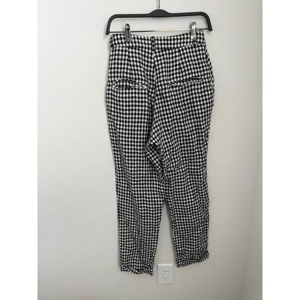 Reformation Women’s Classic Plaid Linen High Waisted‎ Trousers Sz 0